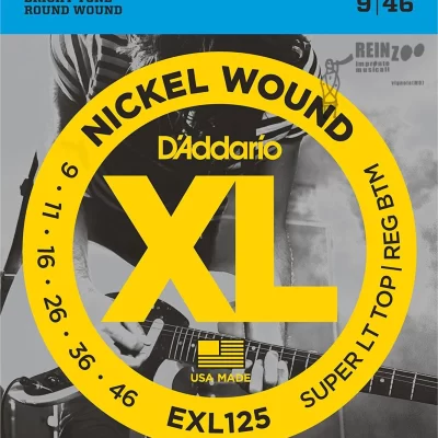 D’Addario EXL125 Set di Corde Rivestite in Nickel per Chitarra Elettrica Super Light Top/Regular Bottom 9-46
