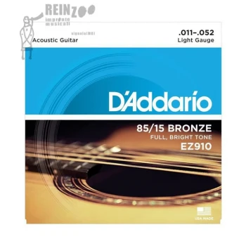 D'Addario EZ910 85/15 Bronze Light Acoustic Guitar Strings Full Bright Tone || 0.011-0.052