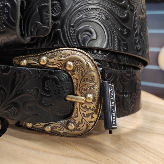 MAGRABO Twin Buckle TC Embossed Flores Nero fibbie Sun Ottone - immagine 3