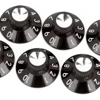 FENDER Pure Vintage Black-Silver Skirted Amplifier Knobs 6PZ